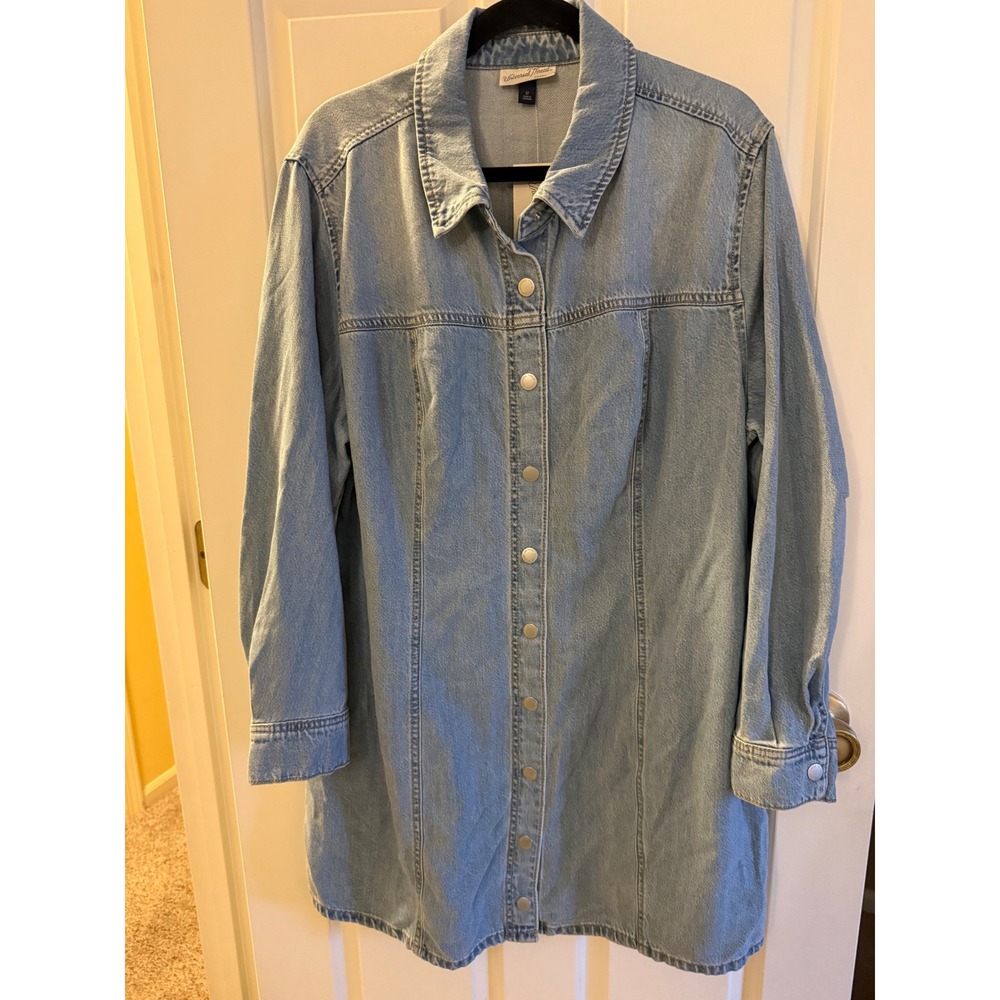 Universal Thread Women Blue Denim Snap Front Long Sleeve Shirt Dress Size 17 NWT